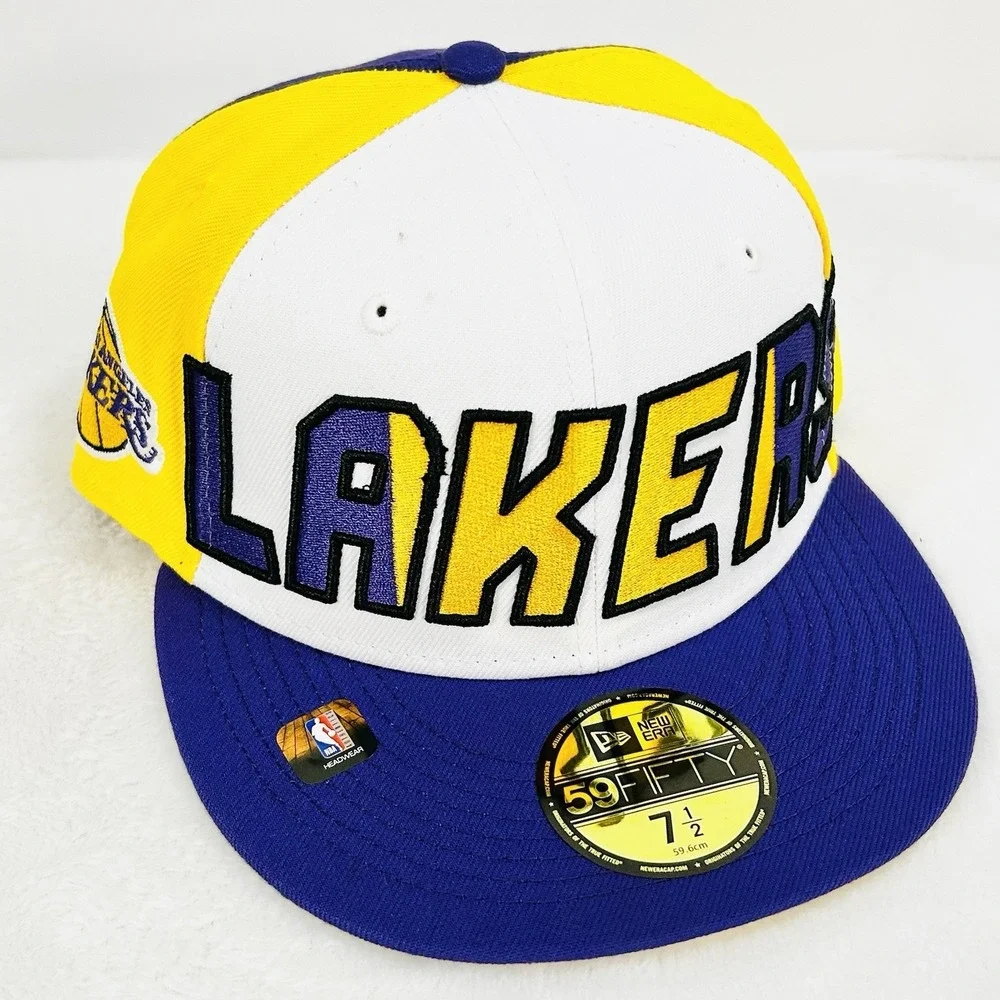 Los Angeles Lakers New Era Pinwheel Wordmark 59FIFTY Fitted Hat‎ Cap 7 1/2 NBA